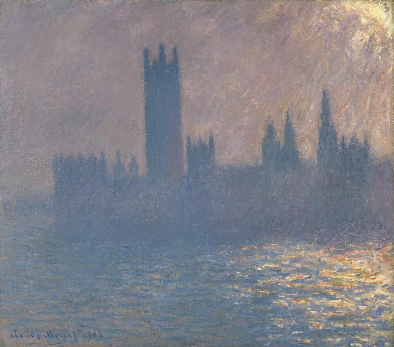 Parlamenttitalo, auringonvalotehoste (Le Parlement, effet de soleil) tekijältä Claude Monet