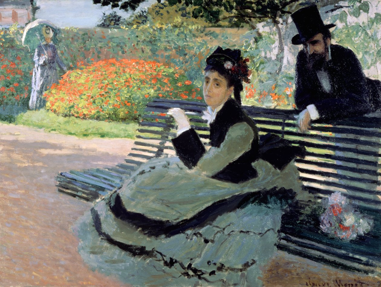 Madame Monet puutarhapenkillä tekijältä Claude Monet
