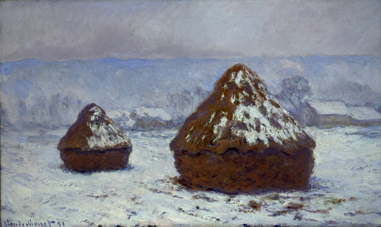 Hiomakivet, lumiefekti, 1891 tekijältä Claude Monet