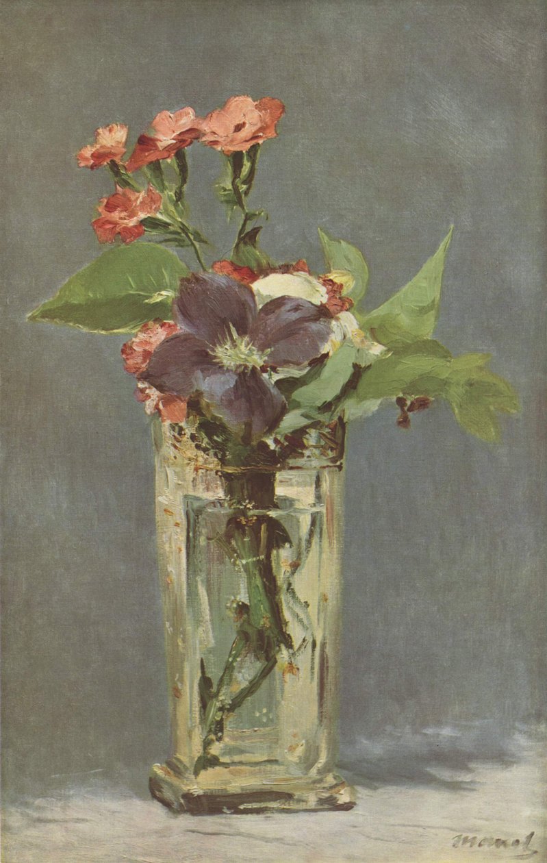 Nelken und Clematis in einer Kristallvase tekijältä Claude Monet