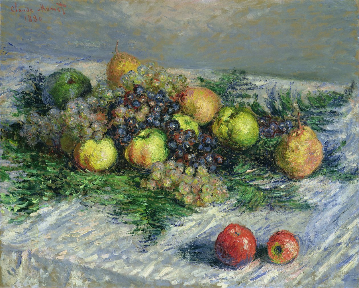 Asetelma päärynöillä ja viinirypäleillä, 1880 tekijältä Claude Monet