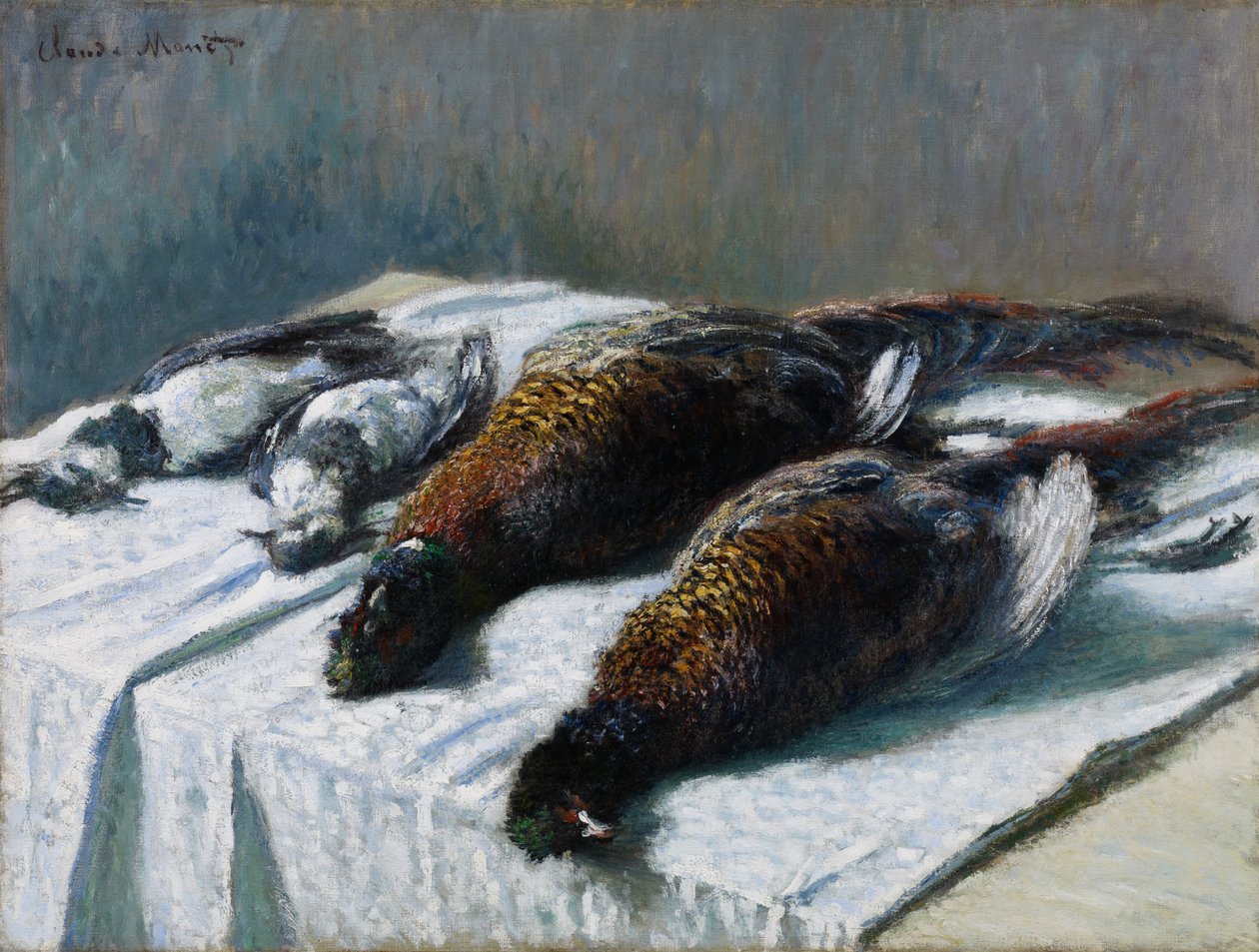 Asetelma fasaanien ja kypärän kanssa, 1879 tekijältä Claude Monet