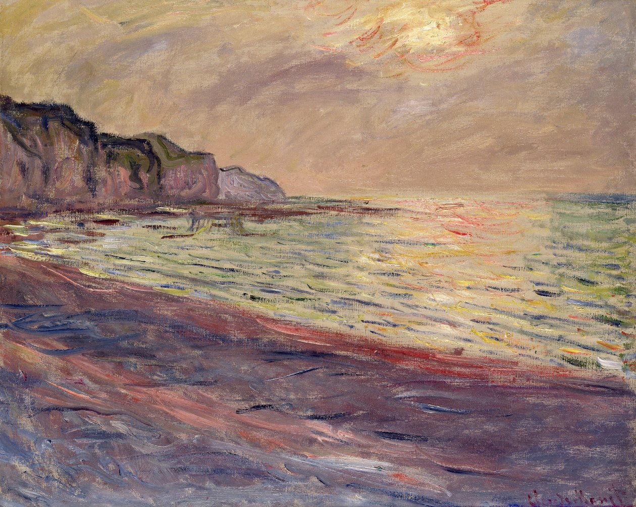 Pourvillen ranta, laskeva aurinko, 1882 tekijältä Claude Monet