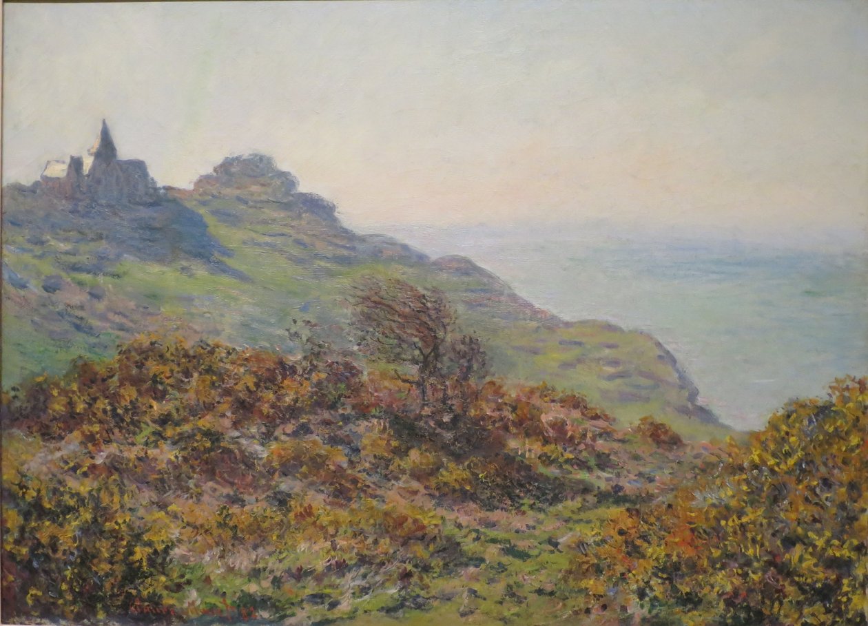 Varengevillen kirkko ja Moutiersin rotko tekijältä Claude Monet
