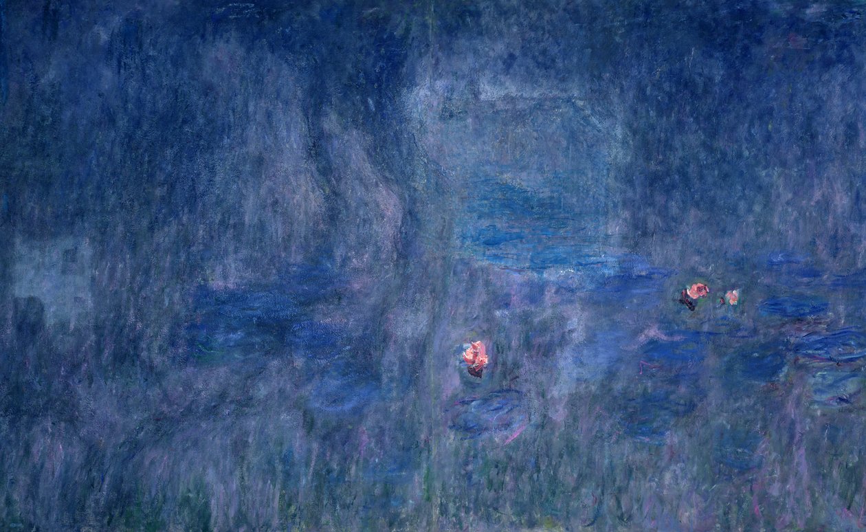 Vesililjat: Reflections of Trees, yksityiskohta keskiosasta, 1915-26. tekijältä Claude Monet