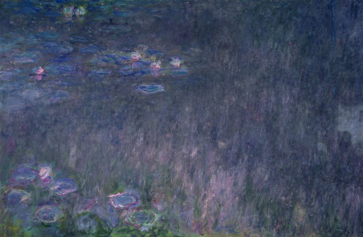 Lummet: Puiden heijastuksia, yksityiskohta vasemmalta, 1915-26 tekijältä Claude Monet