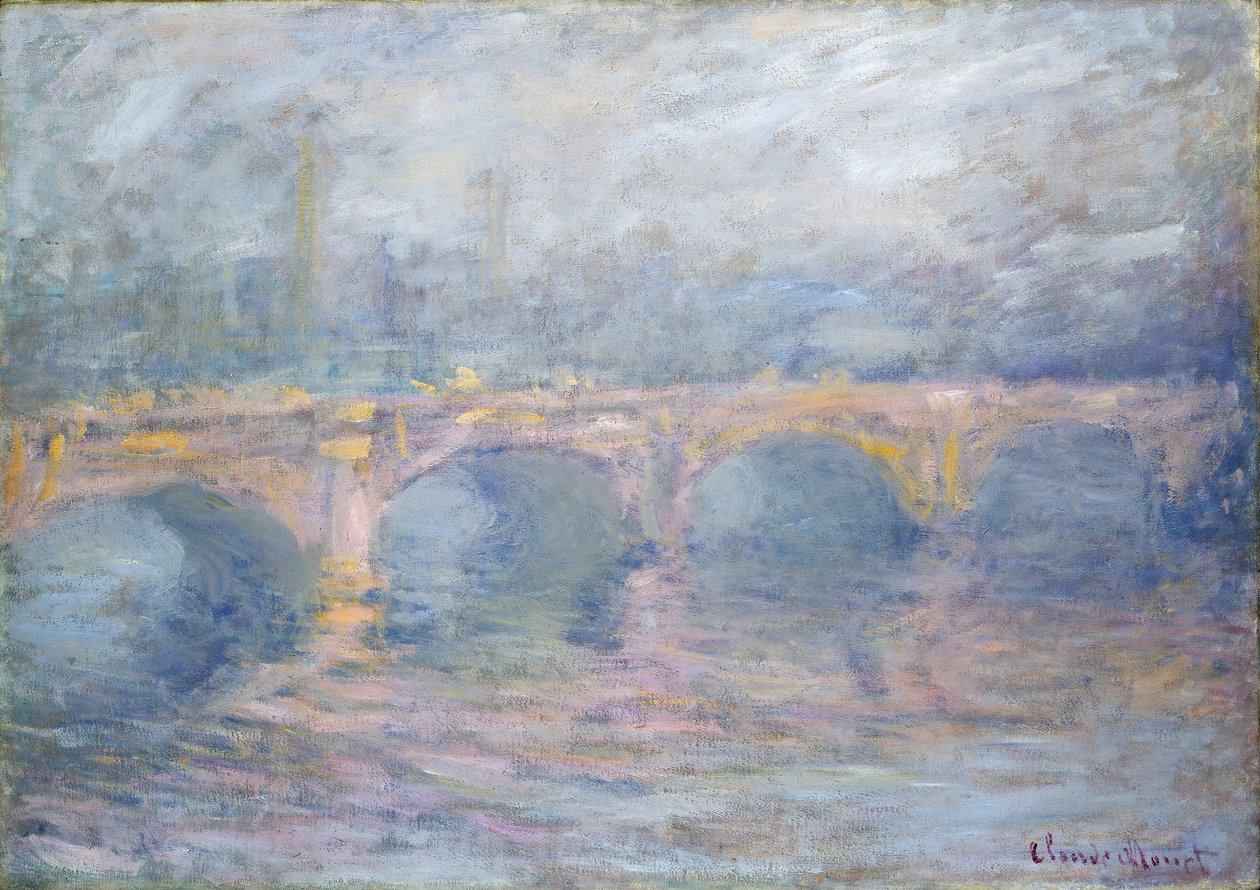 Waterloo Bridge, Lontoo, auringonlaskun aikaan, 1904 tekijältä Claude Monet