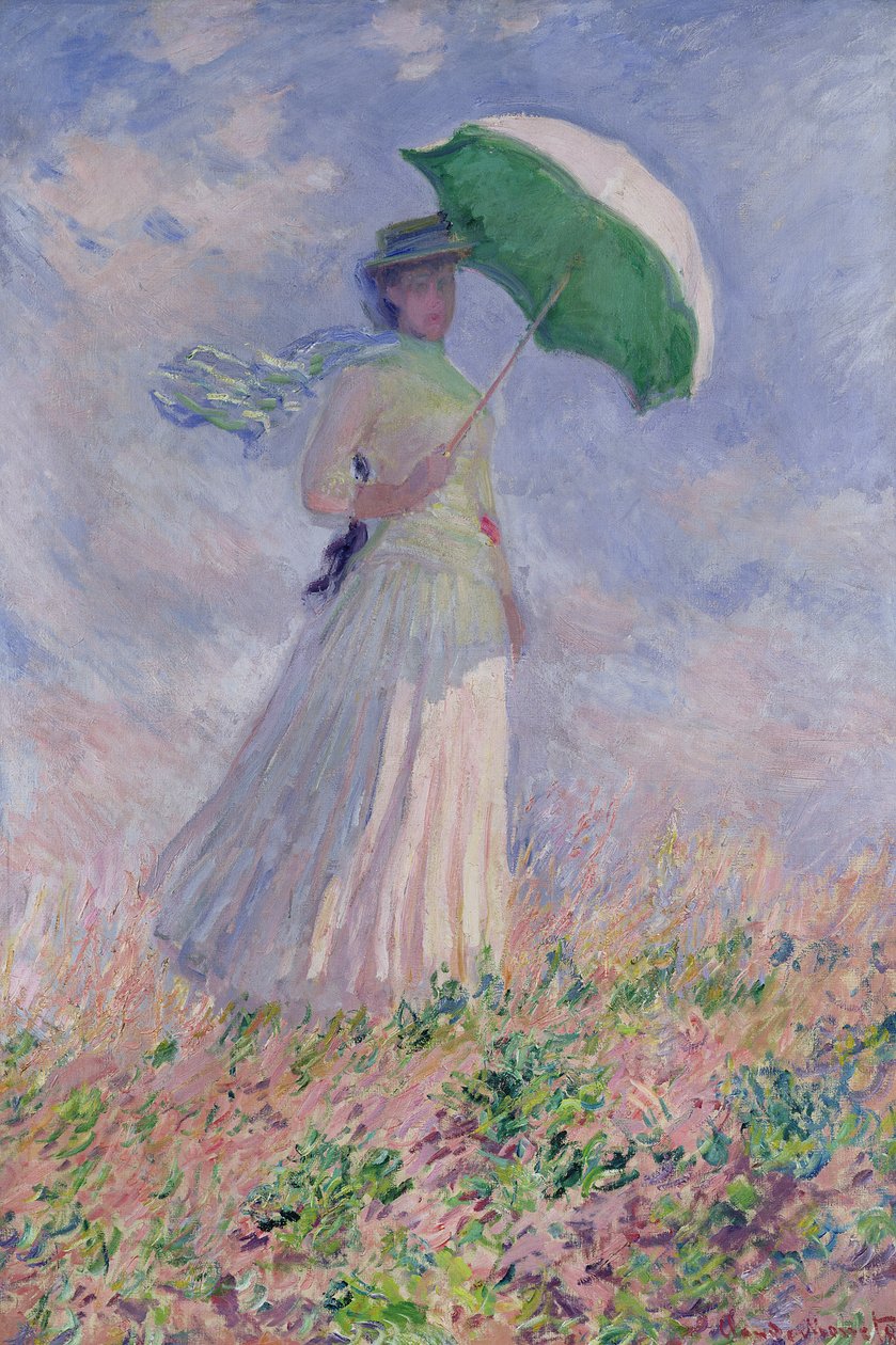 Nainen, jolla on päivänvarjo, kääntyi oikealle, 1886 tekijältä Claude Monet