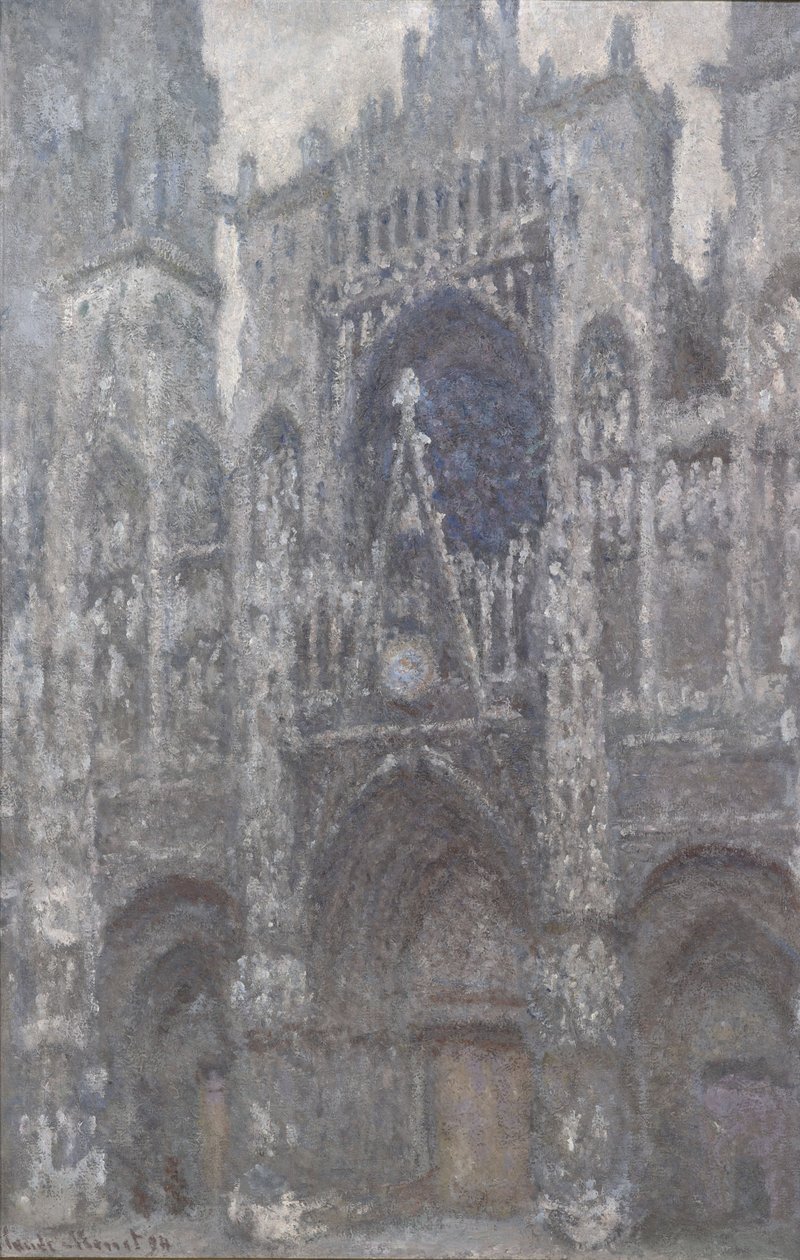 nFrancais: La cathedrale de Rouen. Le portail, temps grisnRouenin katedraali. Portaali, Harmaa sää tekijältä Claude Monet