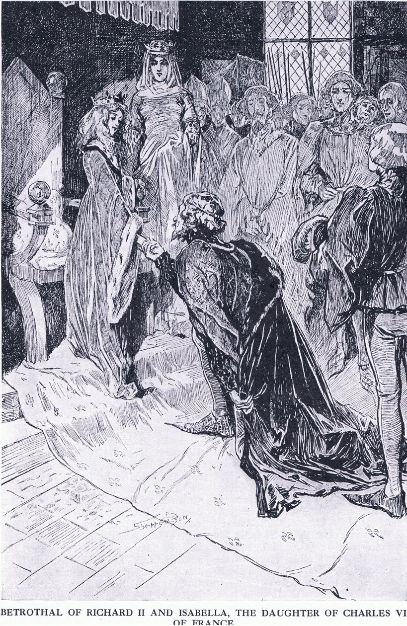 Rikhard II:n ja Ranskan Kaarle VI:n tyttären Isabellan Bethroval, teoksesta Cassells History of the British People, jonka on julkaissut Waverley Book Company Limited, n. 1940. tekijältä Claude Shepperson