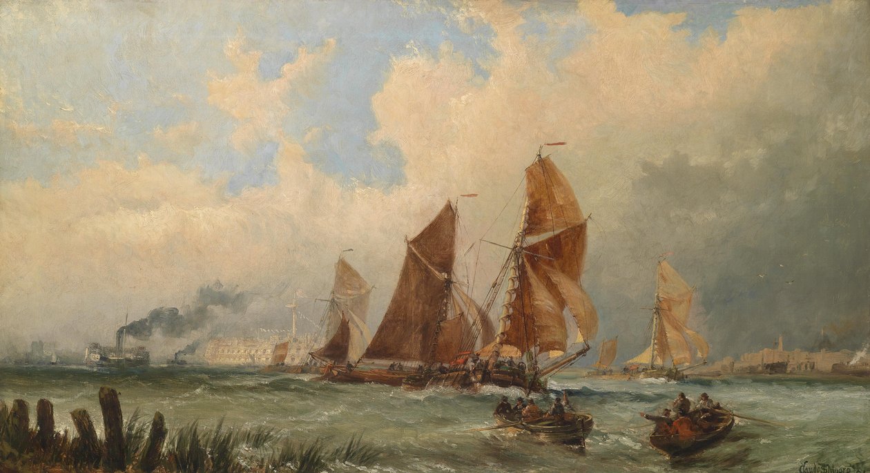 Schiffe am Hafen von Portsmouth tekijältä Claude T. Stanfield Moore