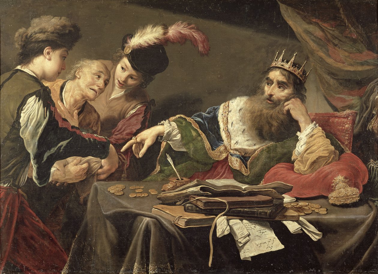 Kroesus vastaanottamassa kunnianosoitusta Lyydialaiselta talonpojalta, 1629 tekijältä Claude Vignon