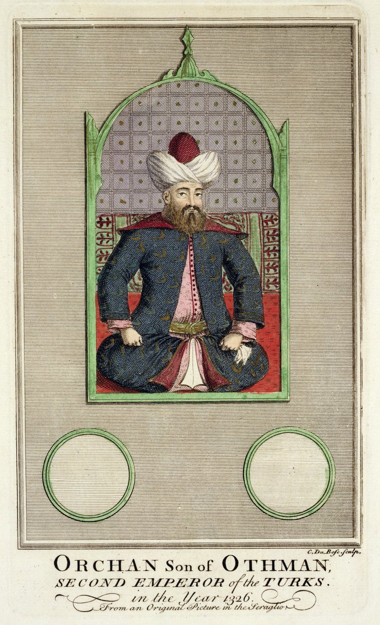 Orkhan (n. 1288-n. 1362) Osmanin poika, turkkilaisten toinen keisari vuonna 1326, alkuperäisestä seraglikuvasta tekijältä Claude du Bose