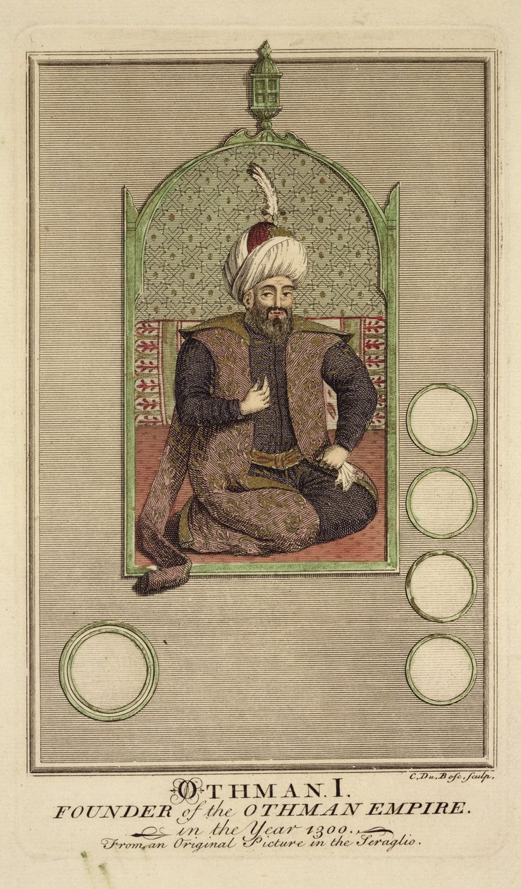 Osman I (1259-1326) ottomaanien valtakunnan perustaja vuonna 1300, alkuperäisestä seraglikuvasta tekijältä Claude du Bose