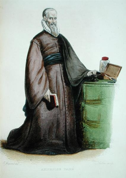 Ambroise Pare (1509-90) kuvitus E. Mennechetin teoksesta "Le Plutarque Francais", kaiverrus Leclerc tekijältä Claude (after) Jacquand