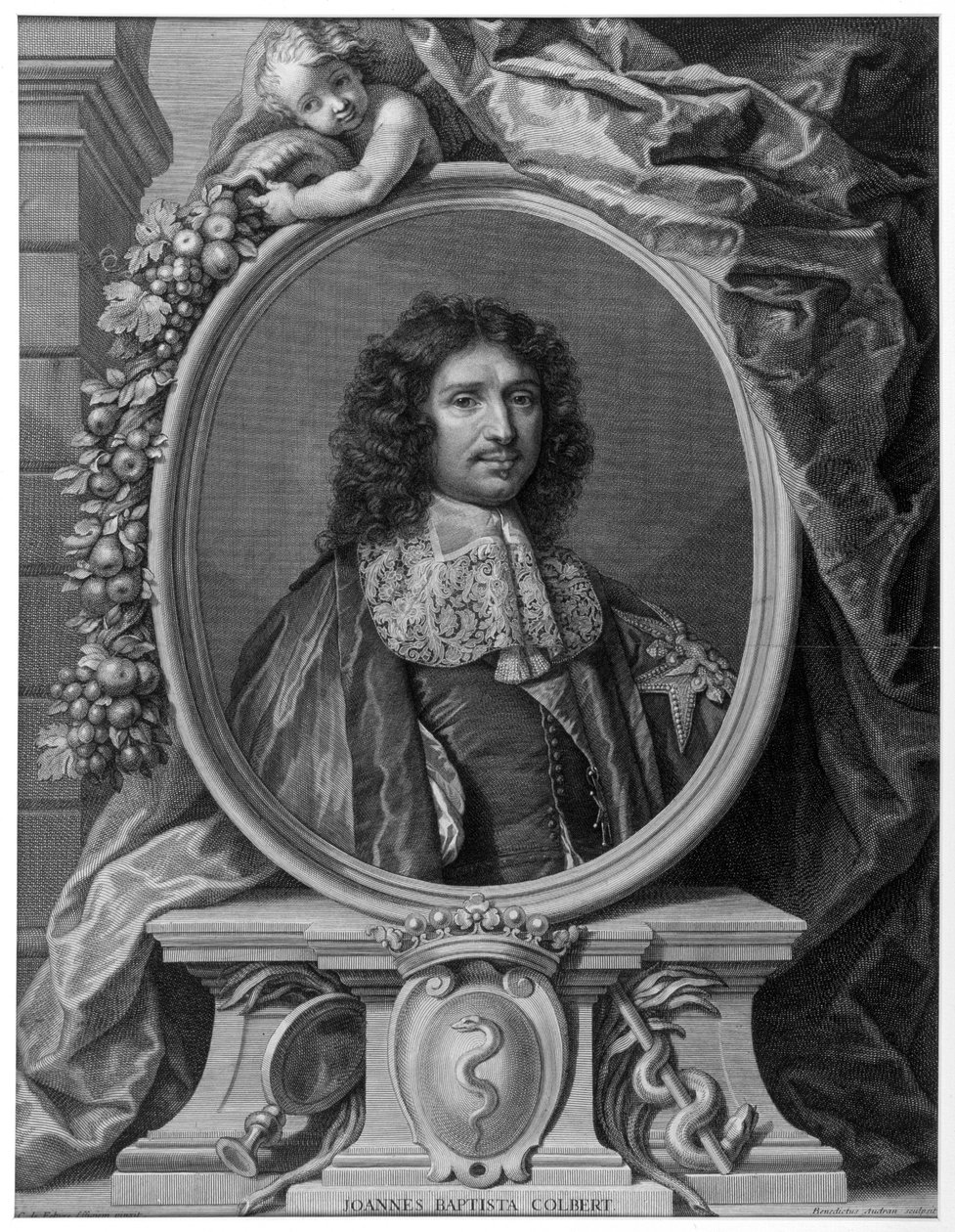 Benoît I Audranin muotokuva Jean Baptiste (Jean-Baptiste) Colbertista (1619-1683) Claude Lefebvren mukaan, kaiverrus 1709. tekijältä Claude (after) Lefebvre