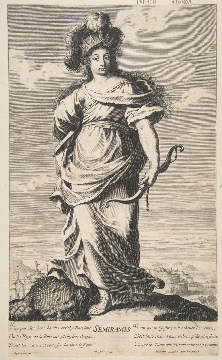 Semiramis maailman seitsemästä ihmeestä, n. 1639-1640 (etsaus ja kaiverrus) tekijältä Claude (after) Vignon