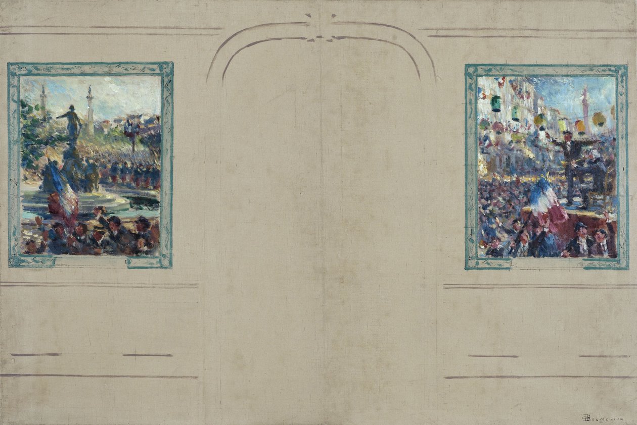 Pariisin 12. kaupunginosan kaupungintalon luonnos: Place de la Nation. Place de la Bastille, noin 1910 (öljy kankaalle). tekijältä Claude Charles Bourgonnier