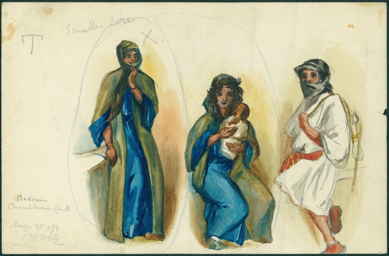 Beduiinihiilipolttimet, Mount Carmel, lähellä Haifaa, 1873 (wc ja kynä paperilla) tekijältä Claude Conder