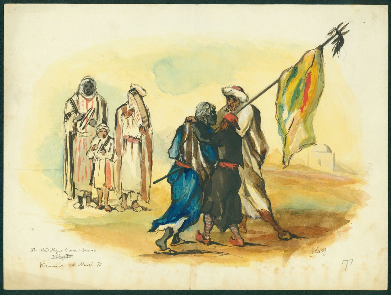 Hullun mustan lipun kantaja, Kaumur, 1873 (wc ja kynä paperille) tekijältä Claude Conder