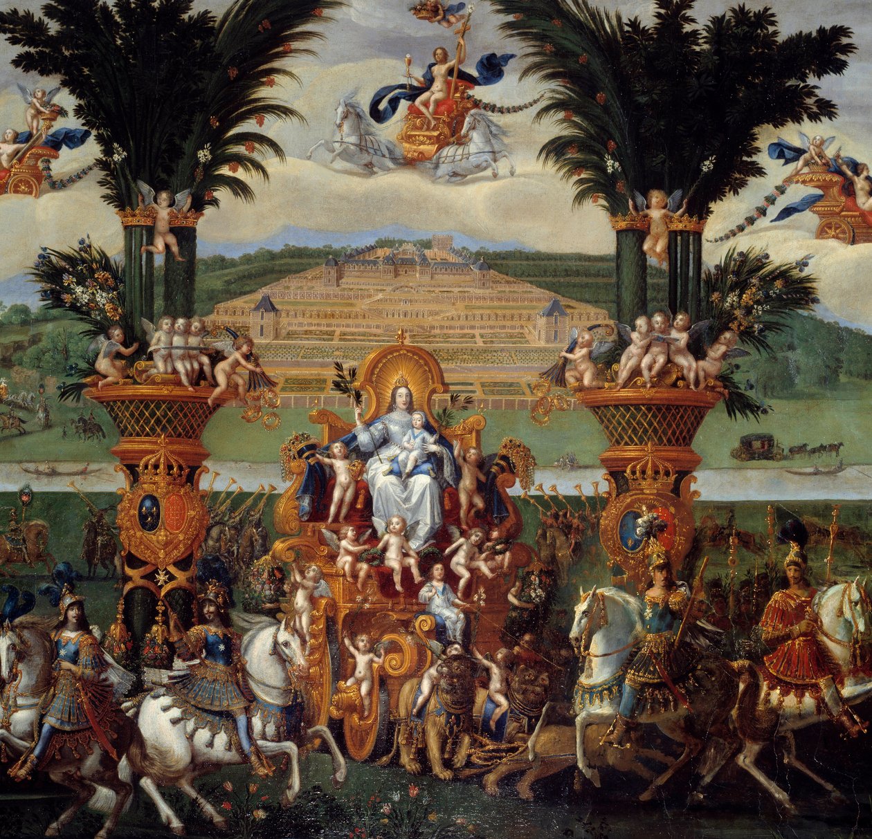 Neljä elementtiä. Maa (keskikohta). Öljy kankaalle. Mitat: 4,22 x 1,14 m. Claude Deruetin maalaus (1588-1662) tekijältä Claude Deruet