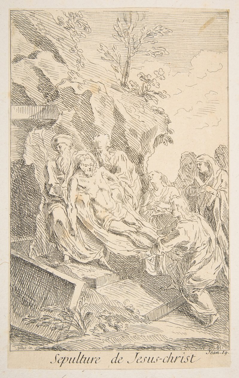 Kristuksen hautaus.n.d. Tekijät: Claude Gillot, Jacques Gabriel Huquier. tekijältä Claude Gillot, Jacques Gabriel Huquier