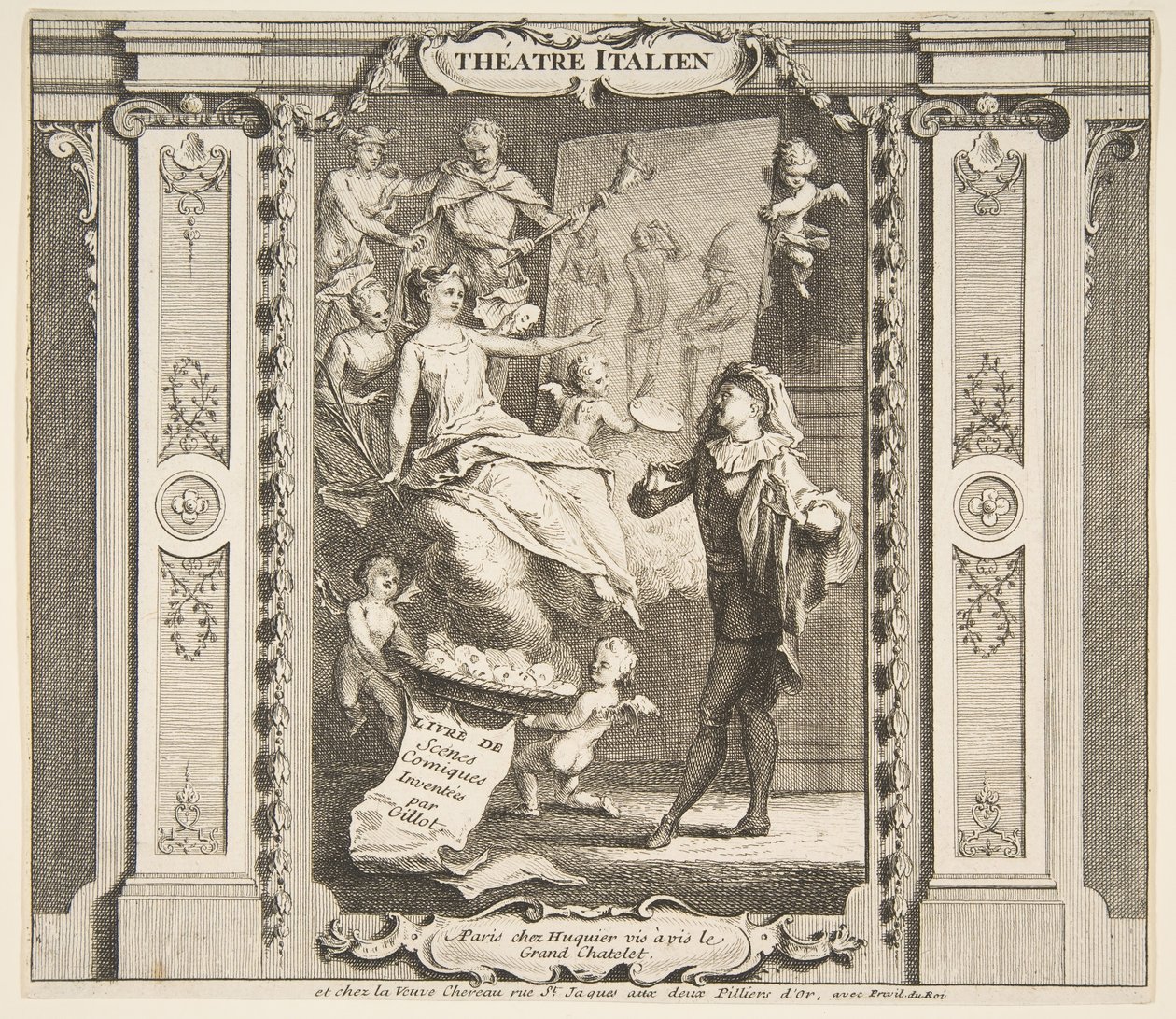 Theatre Italien.n.d. Tekijät: Claude Gillot, Jacques Gabriel Huquier. tekijältä Claude Gillot, Jacques Gabriel Huquier
