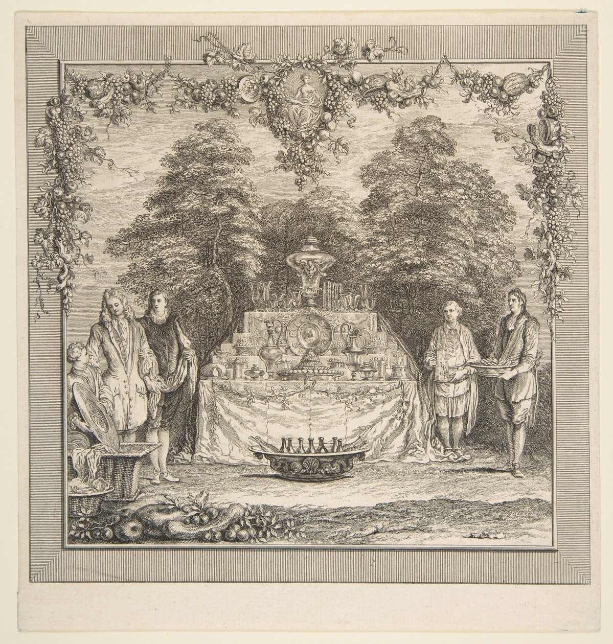 Puutarhassa valmistettu välipala.n.d. Tekijät: Claude Gillot, Jacques Gabriel Huquier. tekijältä Claude Gillot, Jacques Gabriel Huquier