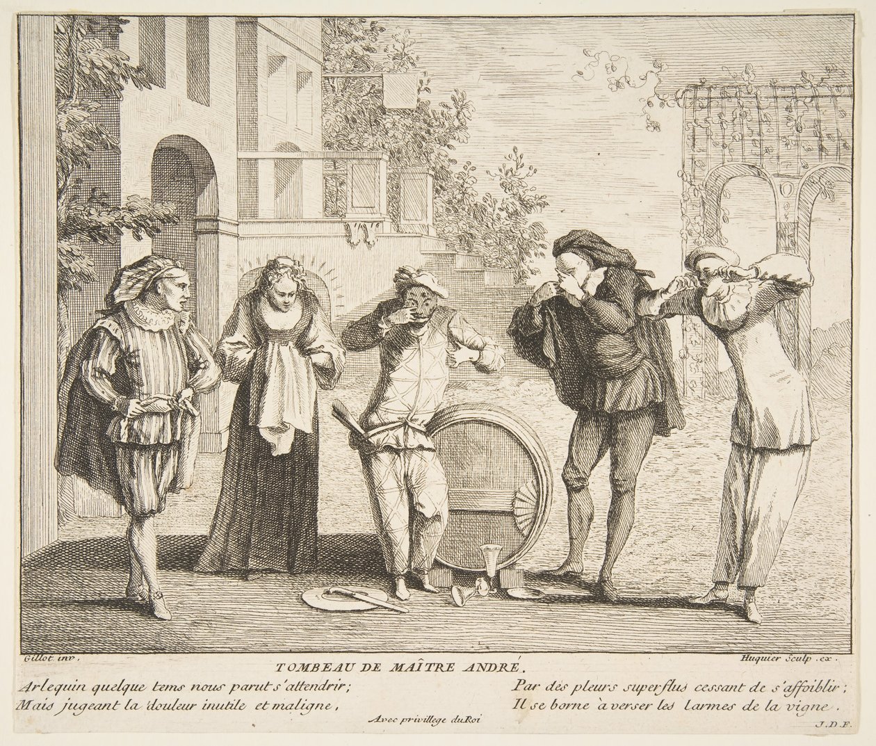 Maitre Andre.n.d.n kuolema. Tekijät: Claude Gillot, Jacques Gabriel Huquier. tekijältä Claude Gillot, Jacques Gabriel Huquier