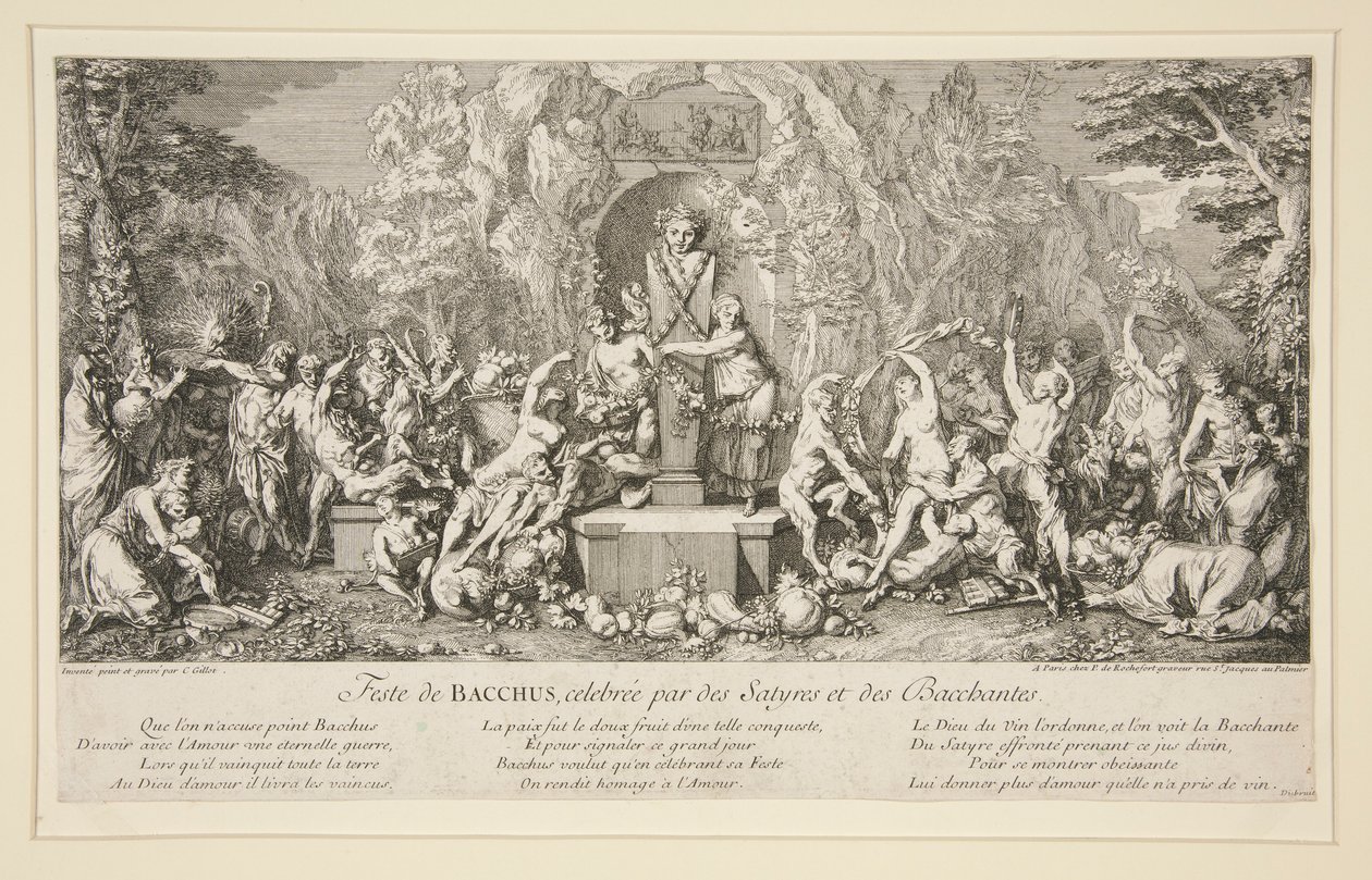 BACCHUS-juhla, jota viettävät Satyrs ja Bacchantes tekijältä Claude Gillot