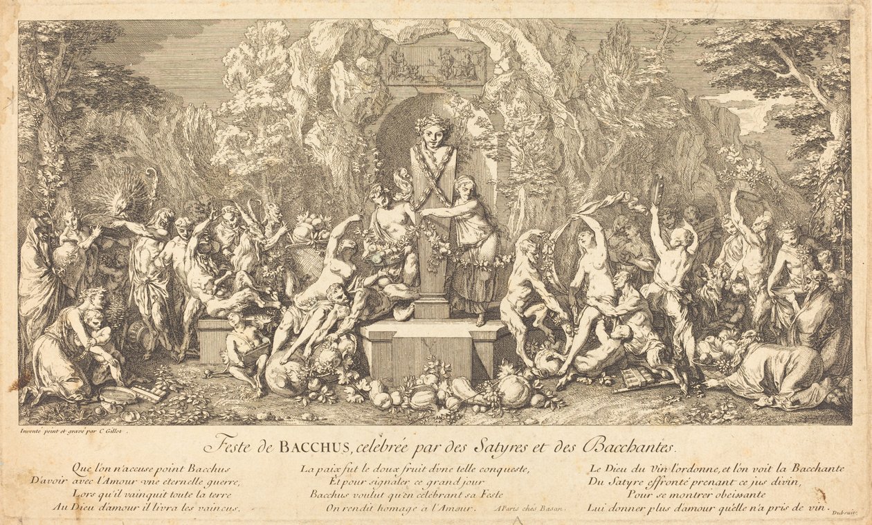 Bacchuksen juhla, jota Satyrs ja Bacchanales juhlivat (Bacchuksen juhla, jonka Satyrs ja Bacchanales ovat arvioineet) tekijältä Claude Gillot