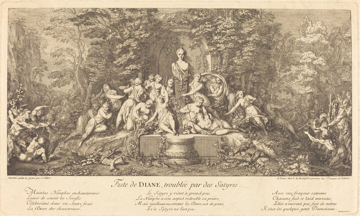 Feste de Diane, Troublee par des Satyres (Satyyrien häiritsemä Dianan juhla) tekijältä Claude Gillot