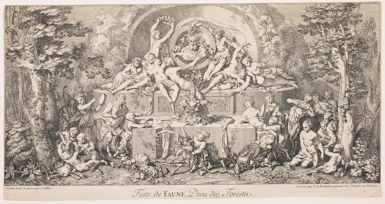 Fawnin juhla, metsien jumala, n. 1740 tekijältä Claude Gillot
