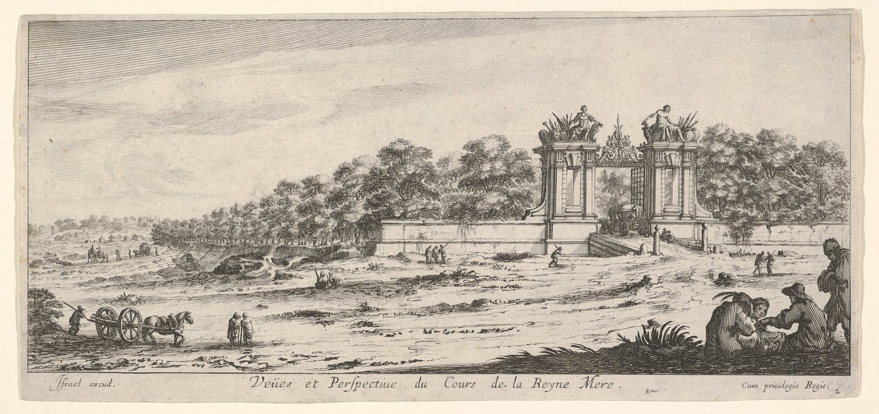 Näkymä Kuningataräidin asunnon portille, sarjasta Näkymät ja uusi ..., n. 1644. tekijältä Claude Goyrand