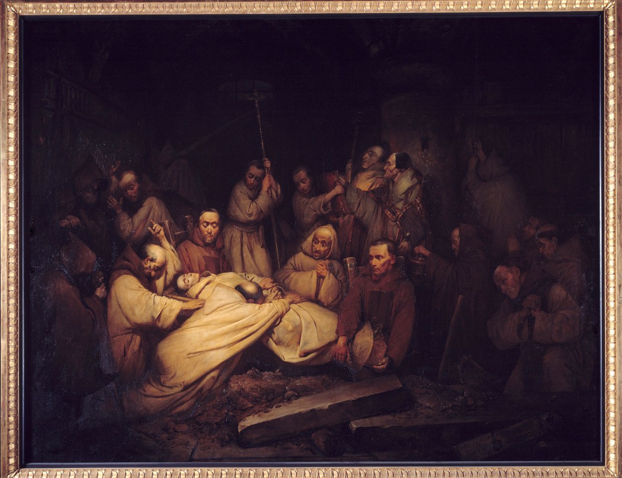 Tulevien kreivi. Commingesin kreivin muistomerkkien viimeinen kohtaus edustaa The Count of Commingesia tunnustamassa Adelaiden hänen kuolemansa jälkeen. Maalaus Francois de Baculard d