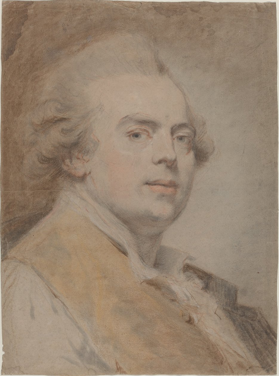 Omakuva, n. 1780 (punainen ja musta liitu ja pastelli paperille) tekijältä Claude Jean Baptiste Hoin