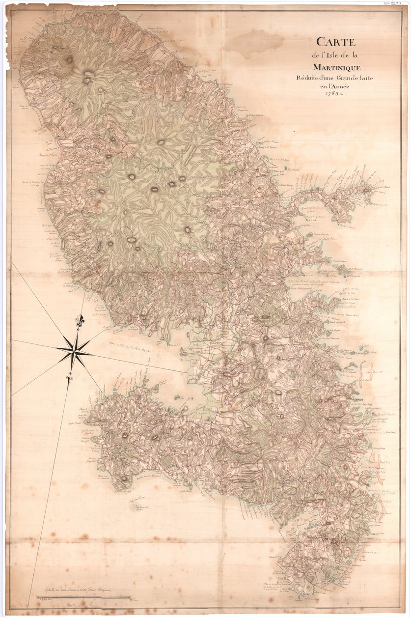 Suureksi pienennetty Martiniquen saaren kartta, tehty vuonna 1763, nd [1797] (käsikirjoitus) tekijältä Claude Joseph Sauthier