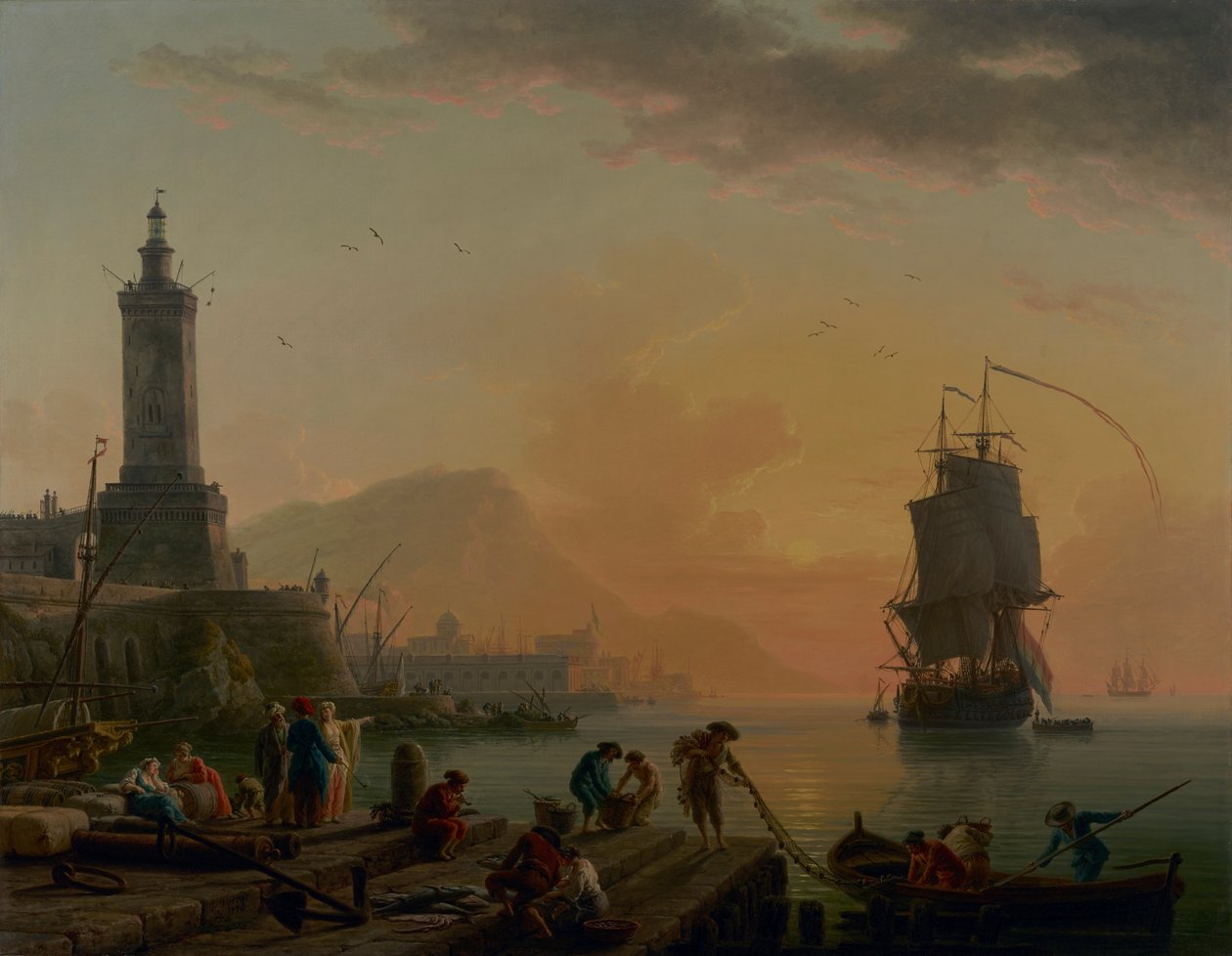 Välimeren satama. Rauhallinen tuuli, illalla tyyntä. tekijältä Claude Joseph Vernet