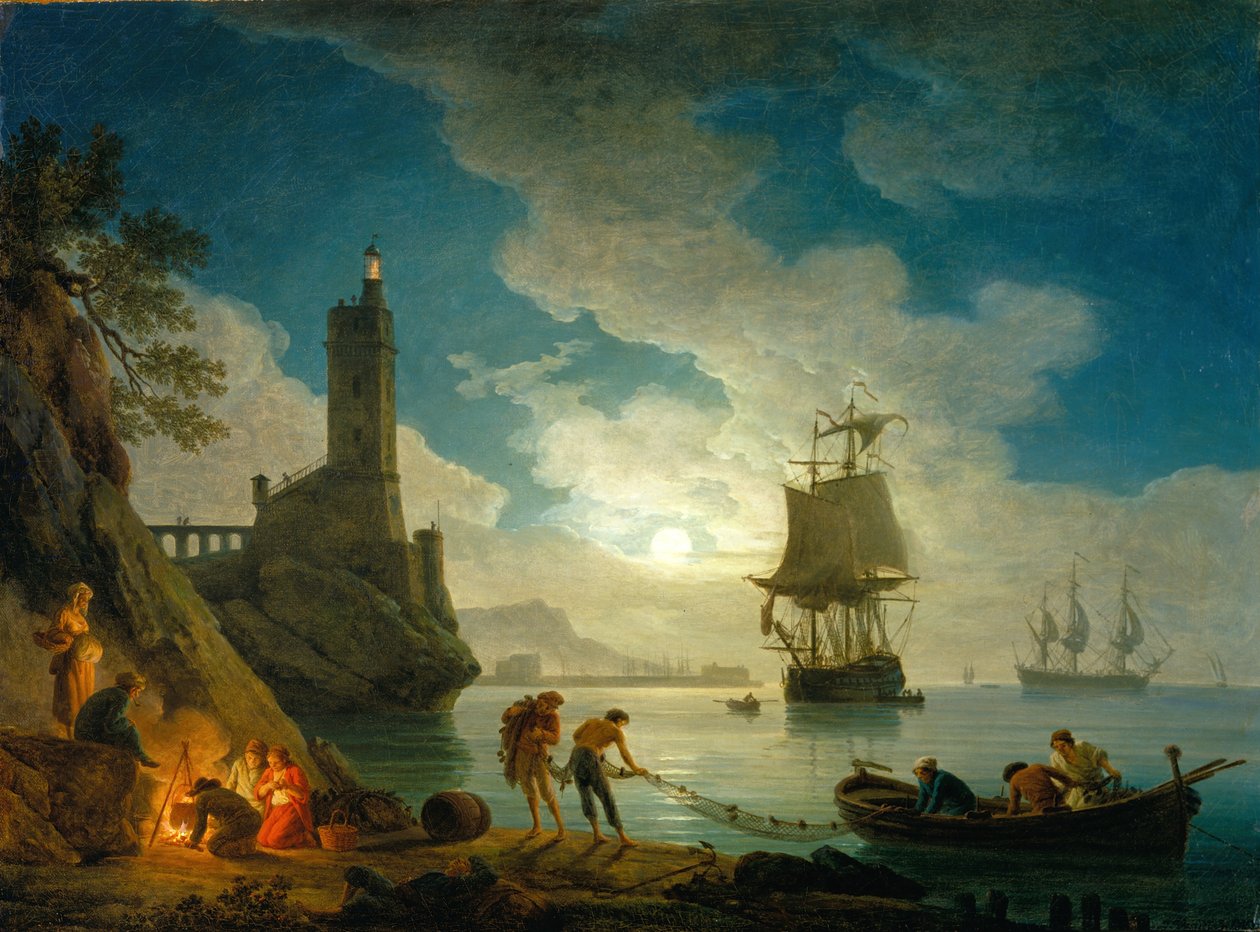 Satama kuunvalossa tekijältä Claude Joseph Vernet