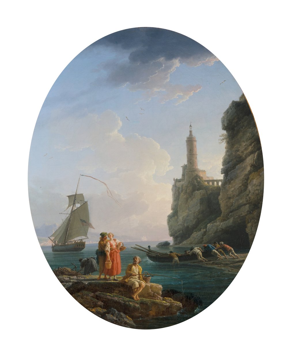 Välimeren rannikko rakkausparin ja kalastajien kanssa tekijältä Claude Joseph Vernet