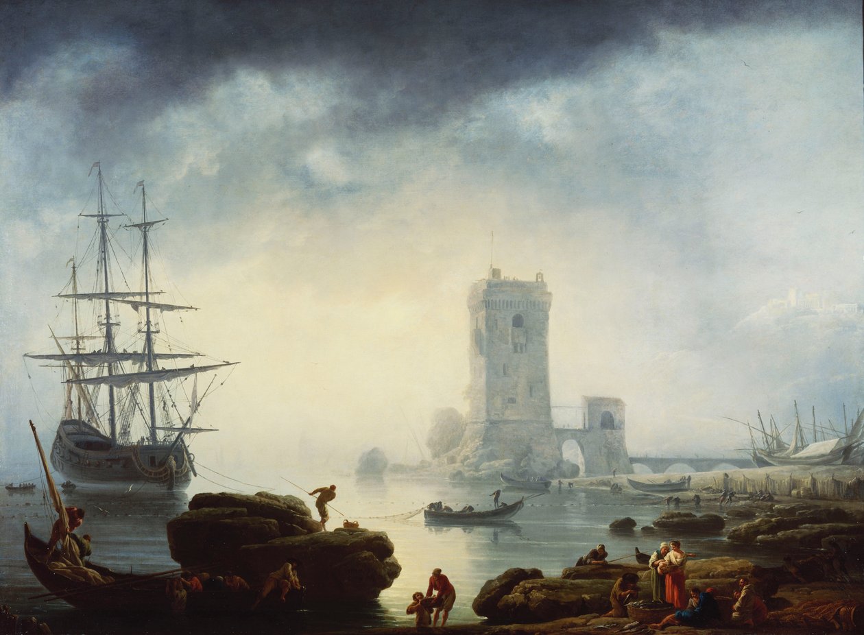 Välimerellinen satamakohtaus: Aamu, 1745 tekijältä Claude Joseph Vernet