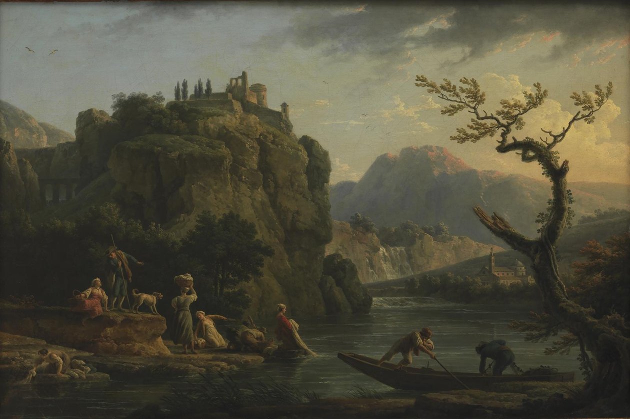 Vuoristomaisema joen kanssa tekijältä Claude Joseph Vernet