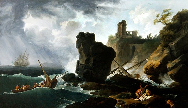 Klassinen italialainen rannikkokuvaus (öljy kankaalle) tekijältä Claude Joseph Vernet