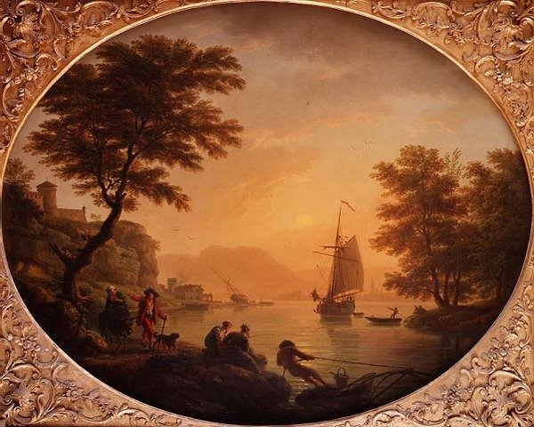 Päivä - italialainen kivinen sisääntulopaikka, jossa on kalastajia tekijältä Claude Joseph Vernet