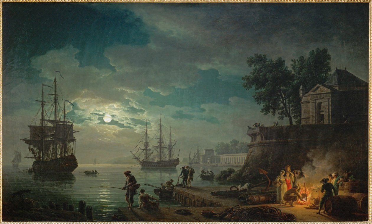 Yöllä kuutamoinen satama ... tekijältä Claude Joseph Vernet