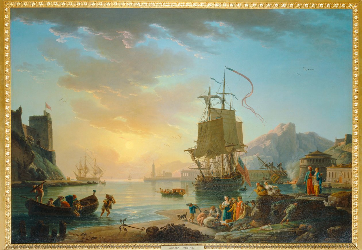 Marine, soleil couchant - Merenrantamaalaus laskevan auringon kanssa ... tekijältä Claude Joseph Vernet