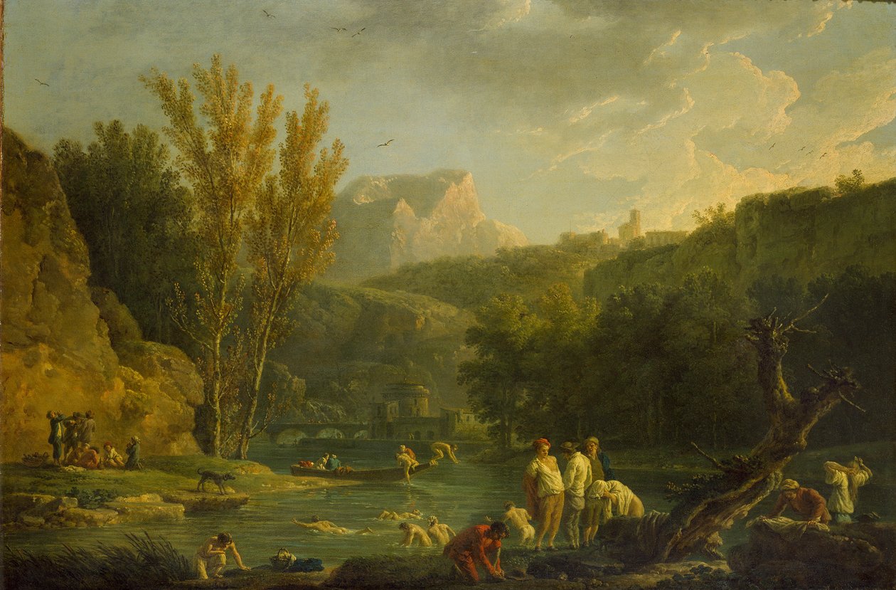 Jokikohtaus uimareiden kanssa, 1768-1770 tekijältä Claude Joseph Vernet