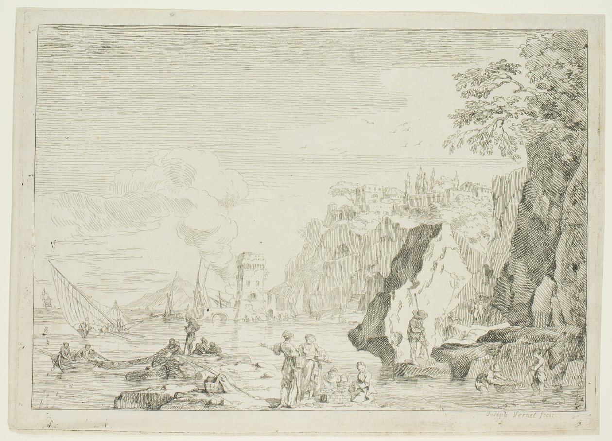 Ranta suurella tornilla tekijältä Claude Joseph Vernet