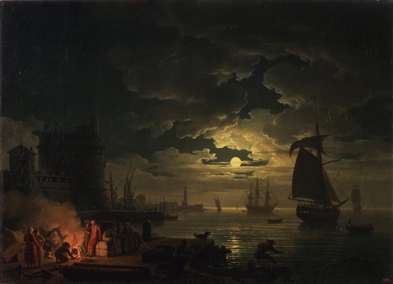Palermon satama kuunvalossa, 1769 tekijältä Claude Joseph Vernet
