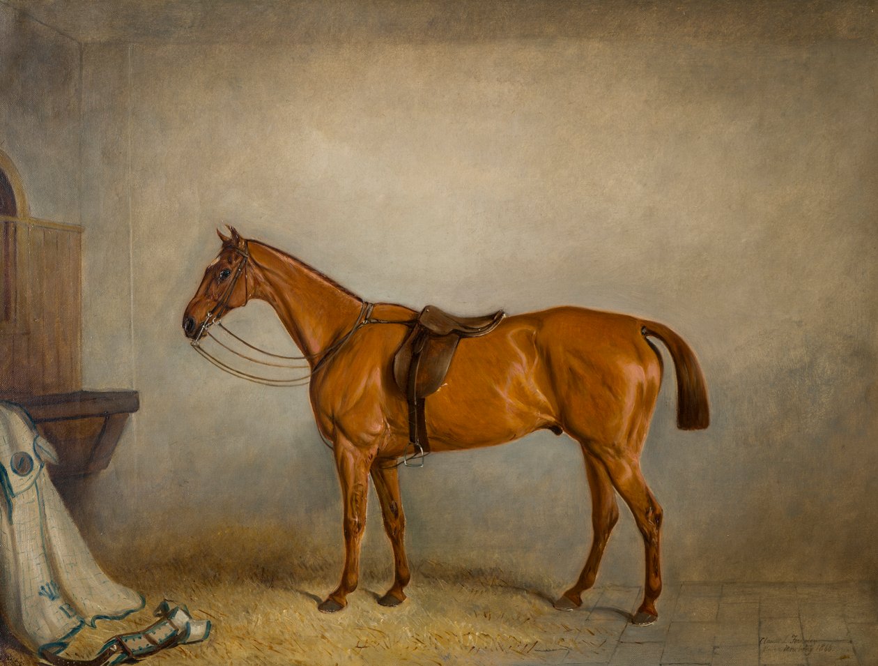 The Horse Planet tallissa, n. 1866 (öljy kankaalle) tekijältä Claude L. Ferneley